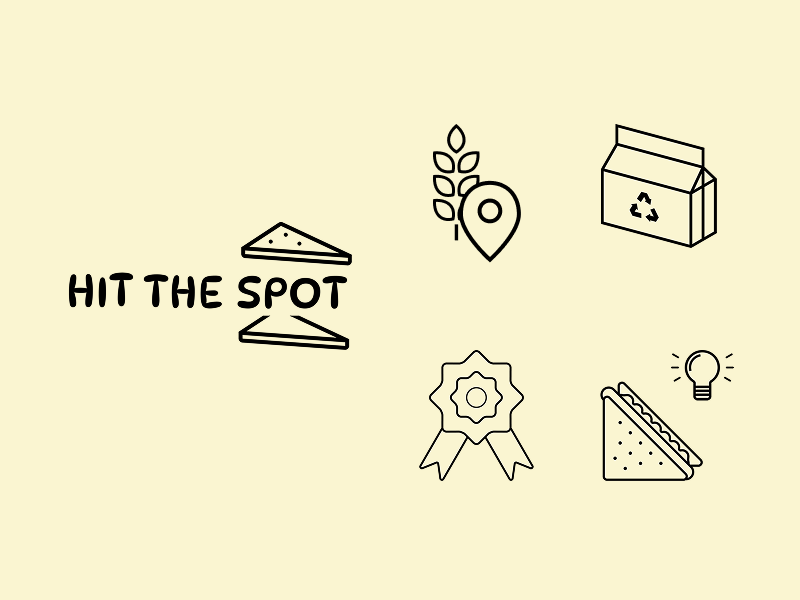 Hit the Spot cover image. Hit the Spot Logo on the left; vector drawns icon on the right.